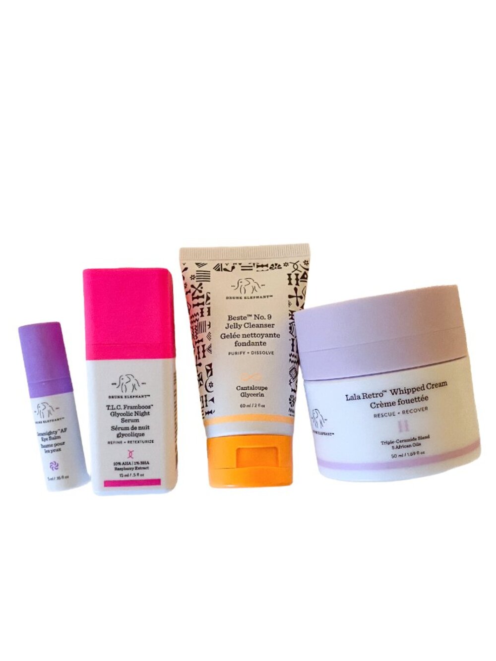 Drunk Elephant Skincare Set Lala Retro Cream, TLC Framboos, Ceremighty Eye Beste